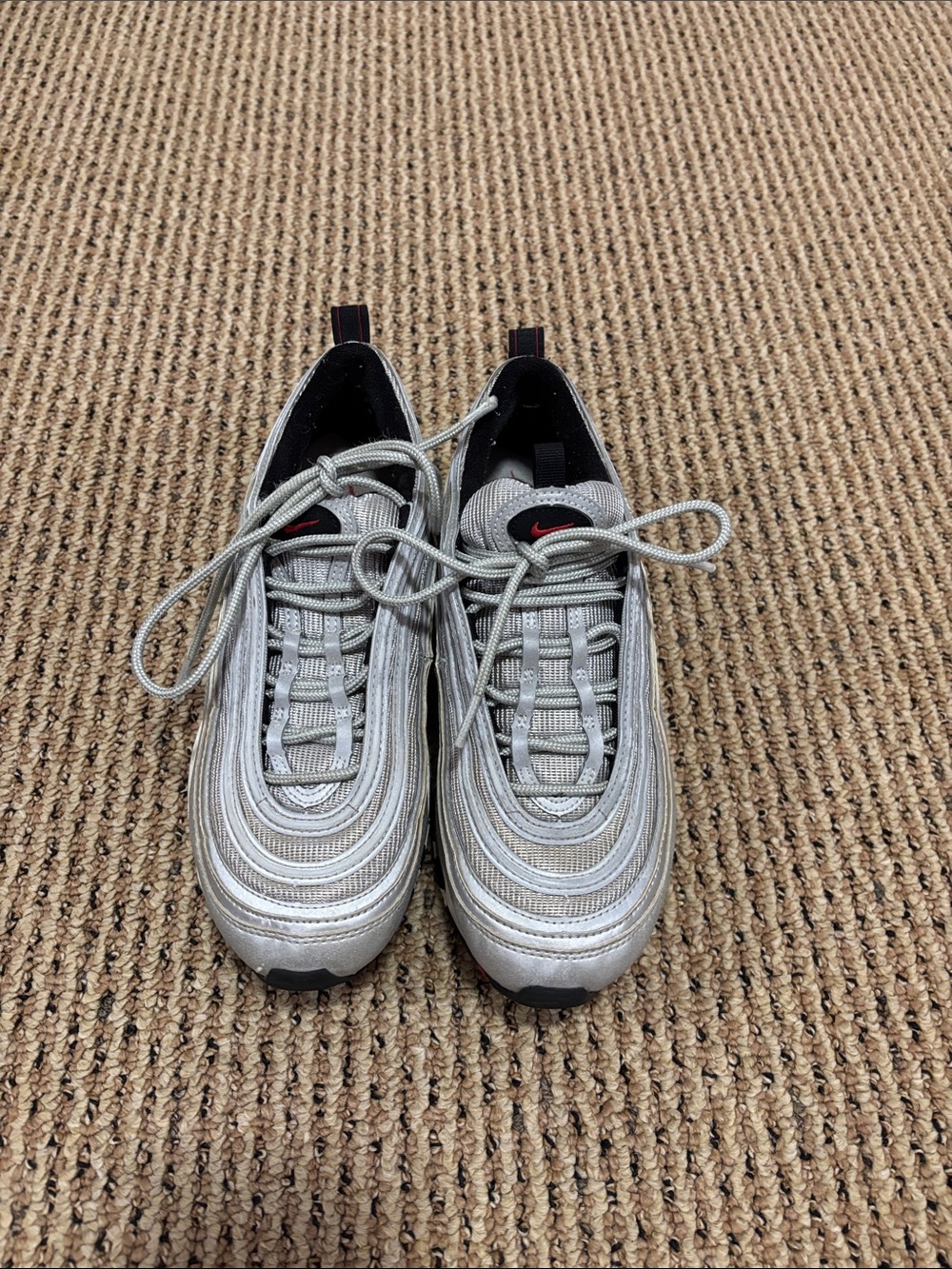 Nike kids Silver and Black Air Max Sneakers with Red Swoosh